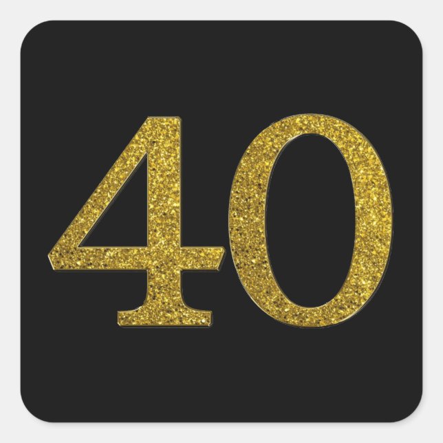 Gold Glitter Number 40 Wide Font Square Sticker (Front)