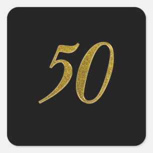 Gold Glitter Number 50 Square Sticker