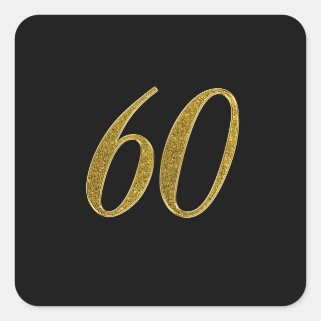 Gold Glitter Number 60 Square Sticker (Front)