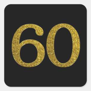Gold Glitter Number 60 Wide Font Square Sticker