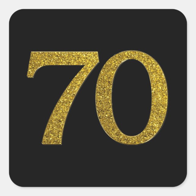 Gold Glitter Number 70 Wide Font Square Sticker (Front)