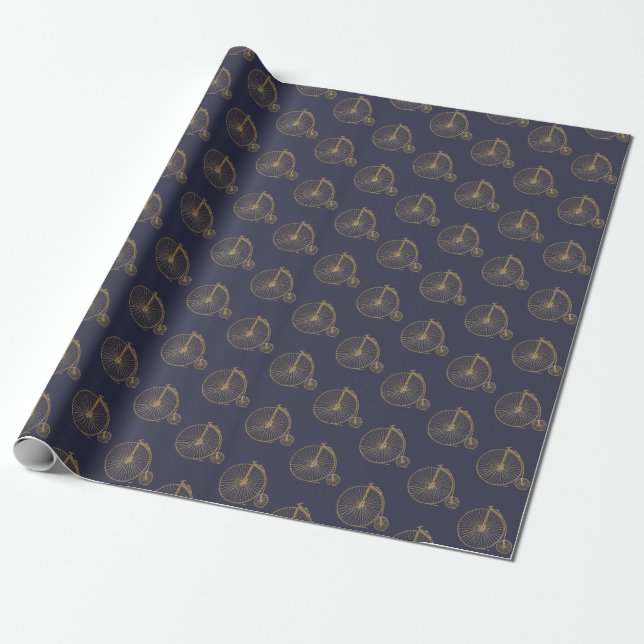 Gold Glitter Old Fashioned Unicycle Line Drawing Wrapping Paper (Unrolled)