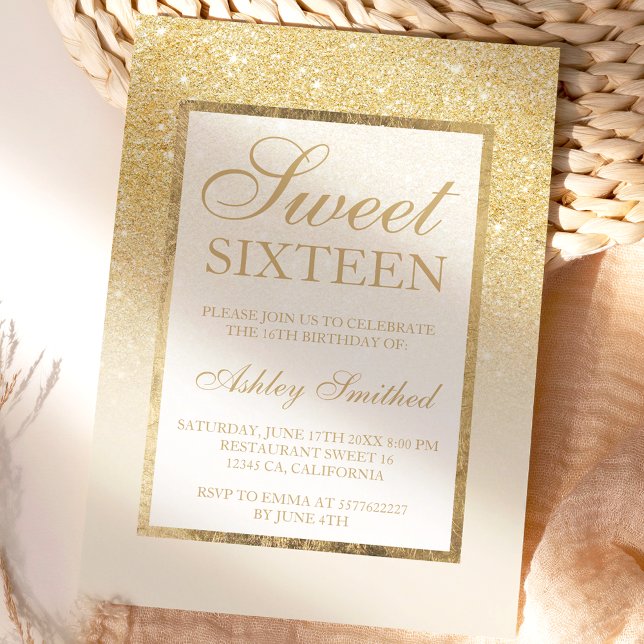 Gold glitter ombre ivory elegant Sweet sixteen Invitation (Creator Uploaded)