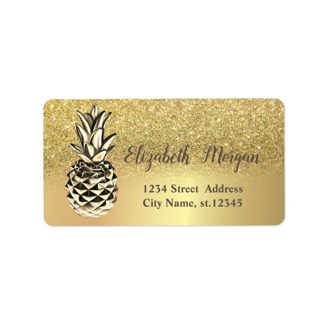 Gold Glitter Ombre Metallic Pineapple  Label (Front)