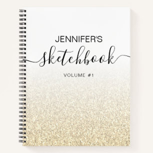 Gold Glitter Ombre Sketchbook Name Notebook