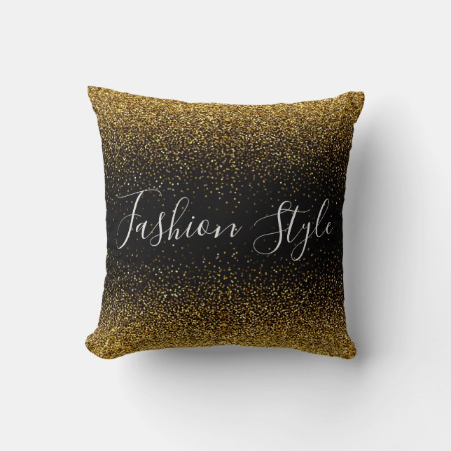 Gold Glitter on black fashion style Cushion (Front)