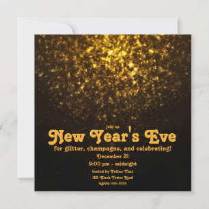 Gold Glitter on Black New Year's Eve Party Invitation