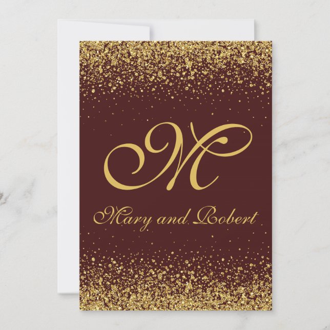 Gold Glitter on Burgundy Invitation (Front)