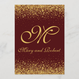 Gold Glitter on Burgundy Invitation