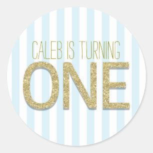 Gold Glitter ONE 1st Birthday Party Favour Sticker