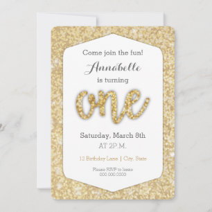 Gold Glitter "One" First Birthday Card