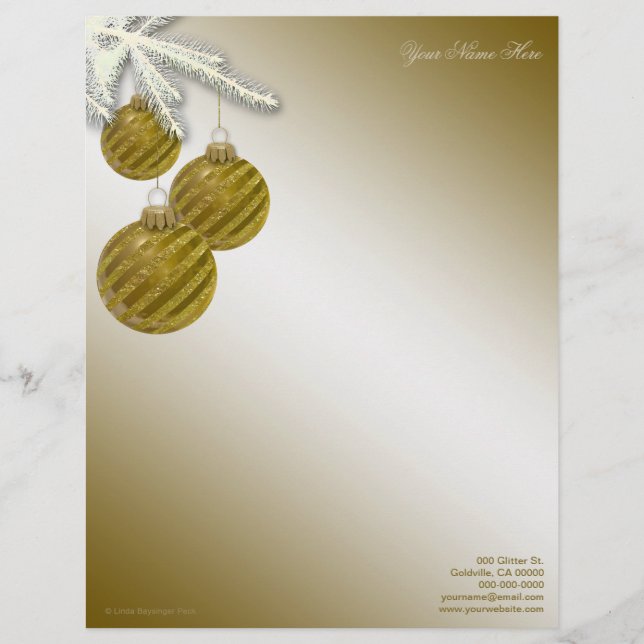 Gold Glitter Ornaments Personalised Letterhead (Front)