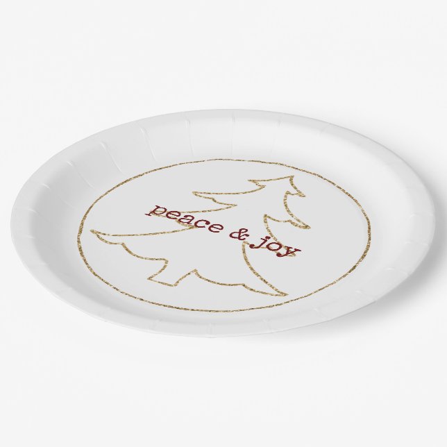 Gold Glitter Outline Christmas Tree Paper Plate (Angled)