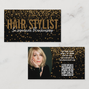 Gold Glitter Over Black Custom Photo QR Code Business Card