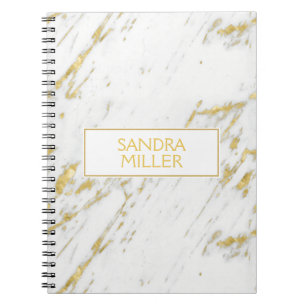 Gold Glitter Over White Marble Texture Spiral Notebook