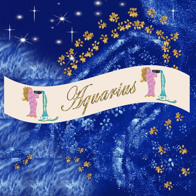 Gold & Glitter Painted Aquarius & Gold Name Satin Ribbon (Creator Uploaded)