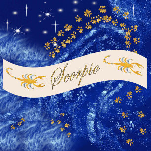 Gold & Glitter Painted Scorpio & Gold Name Satin Ribbon