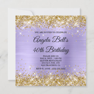 Gold Glitter Pale Lavender Shimmer Foil Monogram Invitation