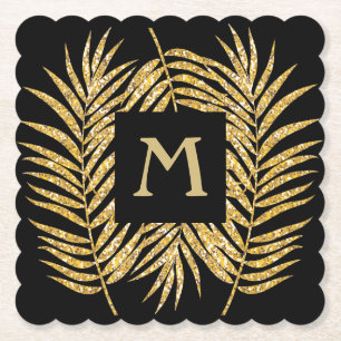 Gold Glitter Palm Fronds Paper Coaster
