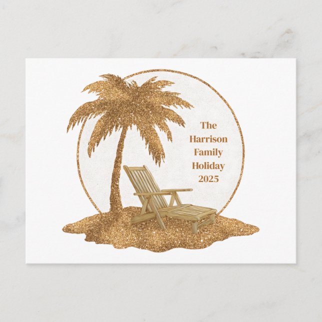 Gold Glitter Palm Tree with Custom Text Postcard (Front)