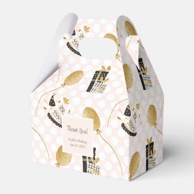 Gold Glitter Party Balloons Kid Birthday Thank You Favour Box (Front Side)
