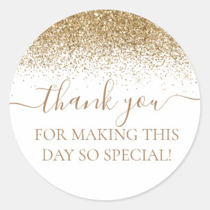 Gold Glitter Party Favour Thank You Classic Round Sticker