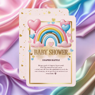 Gold Glitter Pastel Hearts and Rainbow Baby Shower Enclosure Card