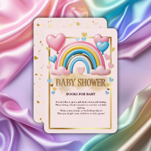 Gold Glitter Pastel Hearts and Rainbow Baby Shower Enclosure Card