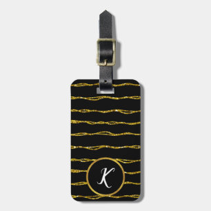 Gold Glitter Pattern and Black Luggage Tag
