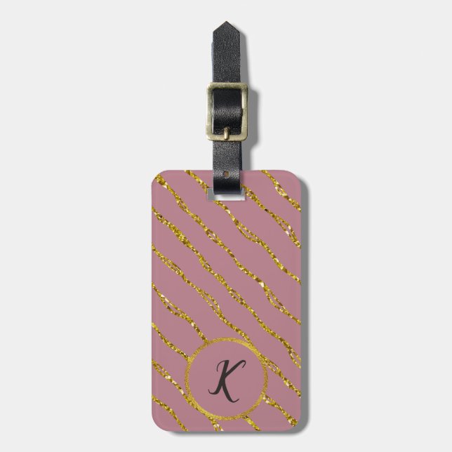 Gold Glitter Pattern and Blush Pink Luggage Tag (Front Vertical)