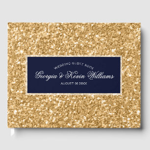 Gold Glitter Pattern & Dark Blue Guest Book
