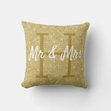 Gold Glitter Pattern Monogram Cushion