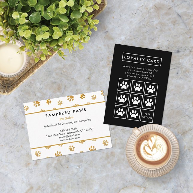 Gold Glitter Paw Prints Professional Pet Salon Loyalty Card (Gold Glitter Paw Prints Professional Pet Salon Loyalty Card)