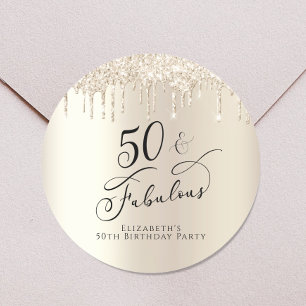 Gold Glitter Personalised 50th Birthday Classic Round Sticker