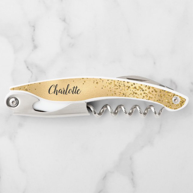 Gold Glitter Personalised Bridesmaid Corkscrew (Front)