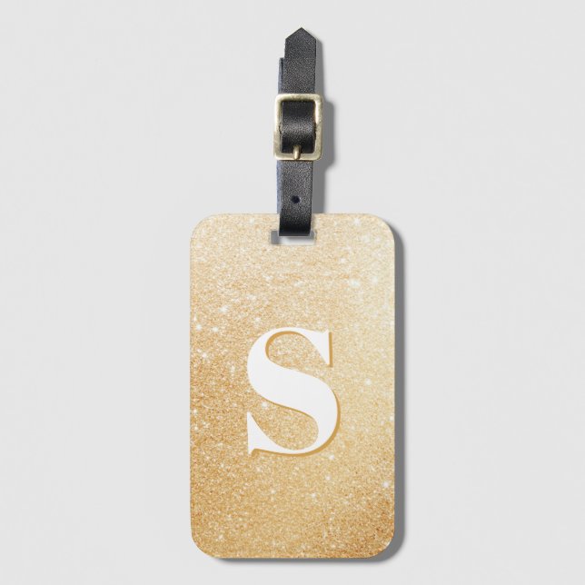 Gold Glitter Personalised Monogrammed Luggage Tag (Front Vertical)