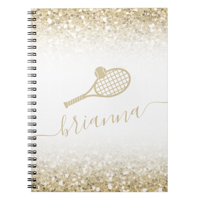 Gold Glitter Personalised Tennis Notebook (Front)