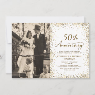 Gold Glitter Photo 50th Wedding Anniversary Invitation