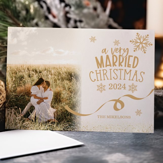 Gold Glitter  Photo A Very Married Christmas Holiday Card (Creator Uploaded)