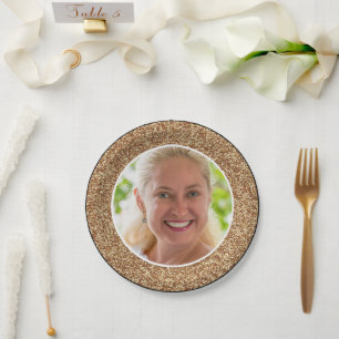 Gold Glitter Photo Birthday Paper Plate