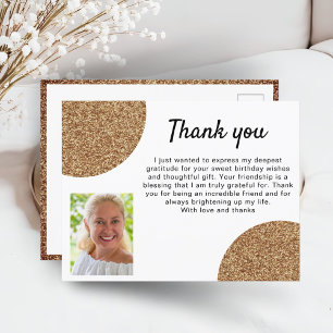 Gold Glitter Photo Birthday Thank you Postcard
