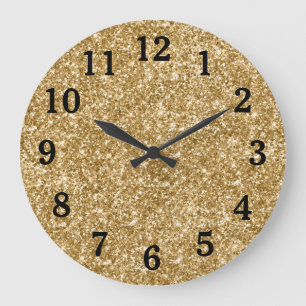 Gold Glitter Photo Black Numbers Large Clock
