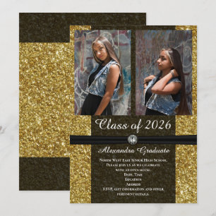 Gold Glitter Photo Class of 2021 Graduation Invitation