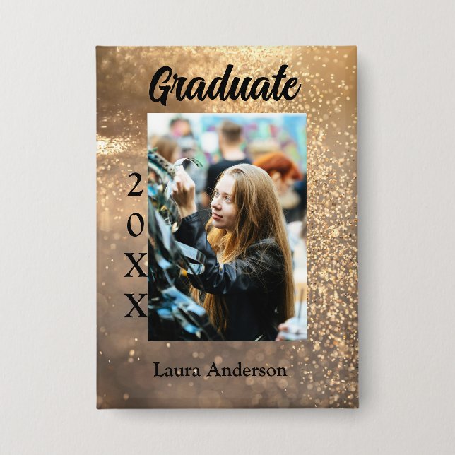 Gold glitter photo graduation add name class text (Front)