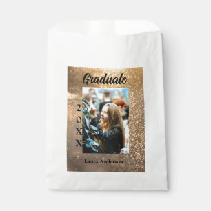 Gold glitter photo graduation add name class text favour bags