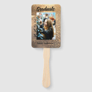 Gold glitter photo graduation add name class text hand fan