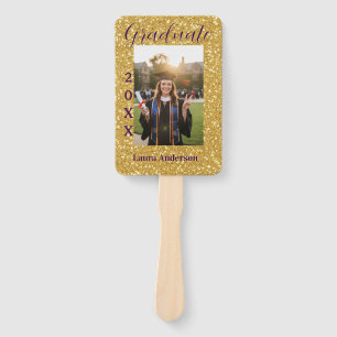 Gold glitter photo graduation add name class text hand fan