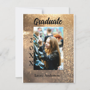 Gold glitter photo graduation add name class text postcard