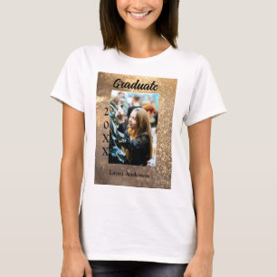 Gold glitter photo graduation add name class text T-Shirt