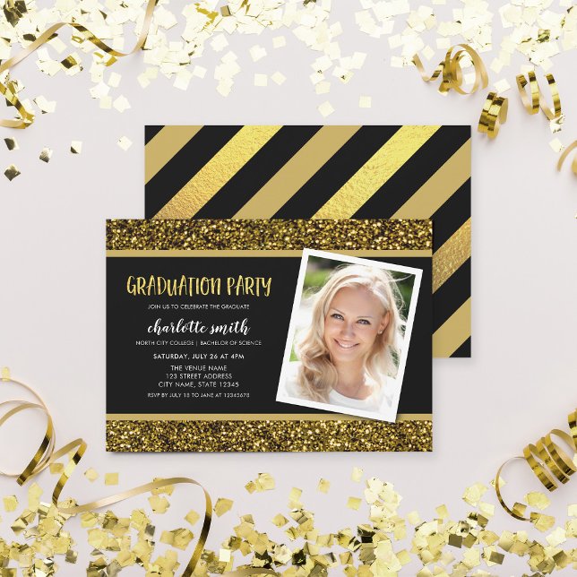 Gold Glitter Photo Graduation Party Invitation (Creator Uploaded)